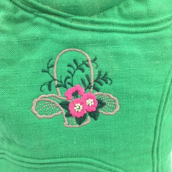 Class Bags By Karen Krautter Green Cotton Floral Wooden Handle Hand Bag - Picture 7 of 10